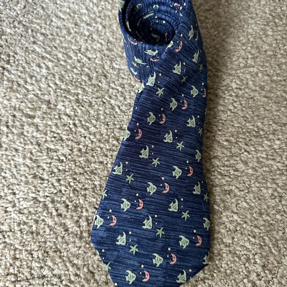 100% Silk Hermes Blue Neck Tie with Nautical Motifs